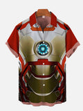 Red Gold Stitching Mechanical Armor Hero  Cartoon Costume Short Sleeve Shirt