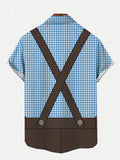 Classic Blue Plaid And Overalls Dress Up Costume Oktoberfest Short Sleeve Shirt