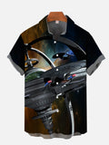 Sci-Fi Fantasy Space Interstellar Travel Space Station Printing Short Sleeve Shirt