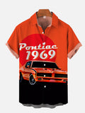 Orange Retro Car Poster Pontiac 1969 Printing Short Sleeve Shirt