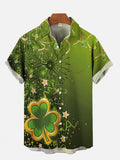 Vintage St. Patrick's Day Ribbons Fireworks And Shamrocks Printing Breast Pocket Short Sleeve Shirt