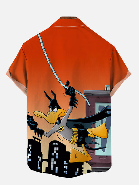Duck Phantom Thief Cartoon Costume Printing Breast Pocket Short Sleeve Shirt