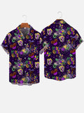Purple Mardi Gras Carnival Popcorn And Masks Printing Short Sleeve Shirt