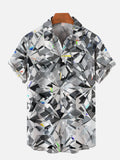 2D Silver Diamond Pattern Printing Breast Pocket Short Sleeve Shirt