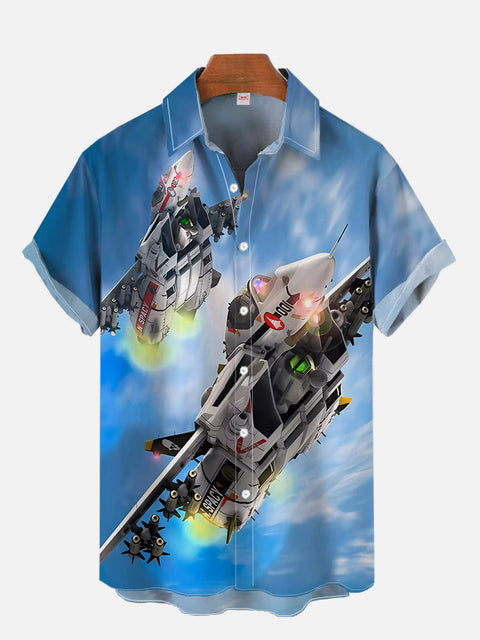 Sci-Fi Space Aerospace Fighters Printing Short Sleeve Shirt