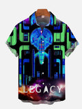 Neon Sci-Fi Interstellar Travel Fleet Spaceship Diagram On Black Printing Short Sleeve Shirt