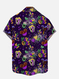Purple Mardi Gras Carnival Popcorn And Masks Printing Short Sleeve Shirt
