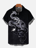 Mysterious Oriental Black White Dragon Yin Yang Symbol Printing Short Sleeve Shirt