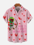 Pink Happy Valentine's Day Space Wars Samurai Cupid Printing Breast Pocket Short Sleeve Shirt