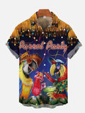 Colorful Lanterns Two Party Parrots Drinking Printing Short Sleeve Shirt