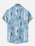 Abstract Retro Style LightBlue Mid Century Modern Geometric Pattern Atomic Starbursts Printing Breast Pocket Short Sleeve Shirt