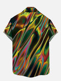 Fashion And Leisure Cool Ambilight Laser Pattern Printing Breast Pocket Short Sleeve Shirt