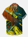 Sci-Fi Yellow Space Fleet Printing Short Sleeve Shirt