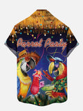 Colorful Lanterns Two Party Parrots Drinking Printing Short Sleeve Shirt