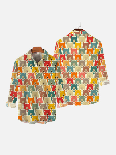 Dense Colorful Rainbow Bear Printing Long Sleeve Shirt