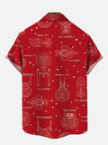 Sci-Fi Interstellar Travel Fleet Spaceships On Bright Red Printing Breast Pocket Short Sleeve Shirt