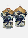 Ukiyo-e Giant Sea Animals Abstract Mountains And Seas Painting Printing Short Sleeve Shirt