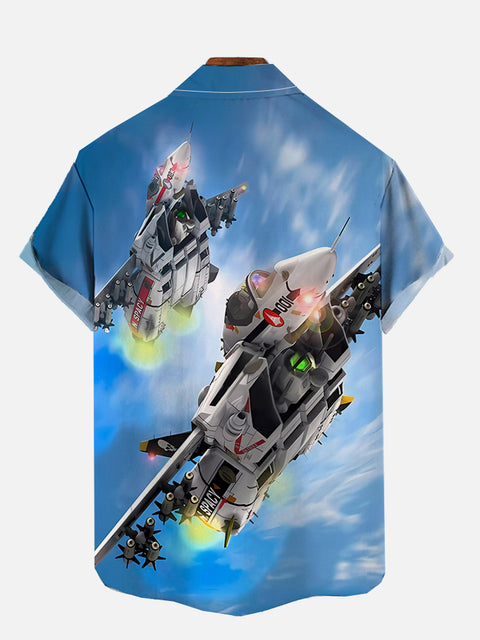 Sci-Fi Space Aerospace Fighters Printing Short Sleeve Shirt