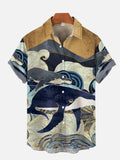 Ukiyo-e Giant Sea Animals Abstract Mountains And Seas Painting Printing Short Sleeve Shirt
