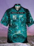 Eye-Catching Sci-Fi Mr. Mysterious Watch Devil and Angel Doctor Time Travel Box Printing Cuban Collar Hawaiian Short Sleeve Shirt