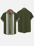 Vintage Green And White Stitching Stripe Printing Short Sleeve Shirt