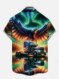 Psychedelic Aurora And American Flag Truck Printing Short Sleeve Shirt