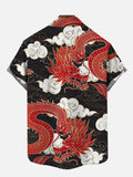 Ukiyo-e Cloud Sea Red Chinese Dragon Printing Short Sleeve Shirt