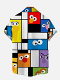 Modern Art Plaid And Big-Eyed Cartoon Characters Personalized Cartoon Costume Printing Short Sleeve Shirt