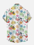 Hawaii Cartoon Colorful Leaves And Space Samurai Printing Breast Pocket Short Sleeve Shirt