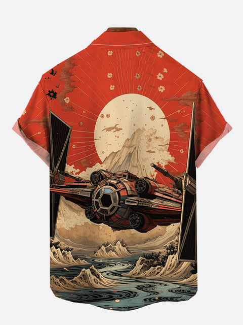Ukiyo-E Art Sci-Fi Space Drone Printing Short Sleeve Shirt