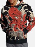 Colorful Ukiyo-e Mythical Funny Octopus Printing Hooded Sweatshirt