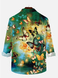 Hand Drawn Tie Dye Artistic Colorful Butterflies Printing Long Sleeve Shirt
