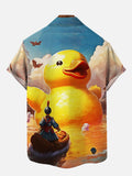 Giant Paradise Rubber Duck And Boat Printing Short Sleeve Shirt