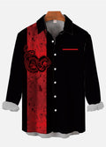 Retro Casual Red And Black Contrast Color Stripe And Coiling Dragon Totem Printing Breast Pocket Long Sleeve Shirt