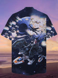 Eye-Catching Fashion Sci-Fi Space Wars Spaceships And Planets Explosion Printing Cuban Collar Hawaiian Short Sleeve Shirt