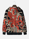 Colorful Ukiyo-e Mythical Funny Octopus Printing Hooded Sweatshirt