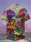 Eye-Catching Psychedelic Colorful Hippie Mushroom Forest Printing Cuban Collar Hawaiian Short Sleeve Shirt