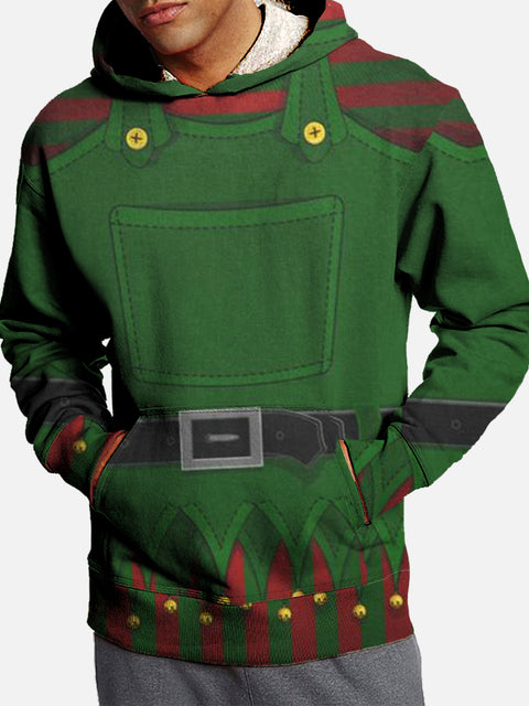 Christmas Elements Green Onesie Dress Up Printing Hooded Sweatshirt