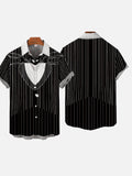 Black Bat Striped Suit Cartoon Costume Printing Short Sleeve Shirt