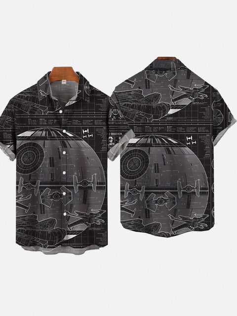 Gray Mysterious Space Planet Printing Short Sleeve Shirt