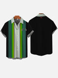 Retro Black And Green Contrasting Striped Flag Printing Short Sleeve Shirt