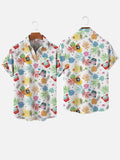 Hawaii Cartoon Colorful Leaves And Space Samurai Printing Breast Pocket Short Sleeve Shirt