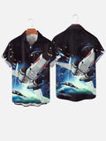 Sci-Fi Starship Outer Space Printing Short Sleeve Shirt