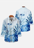 Blue Ink Painting Bamboo And Plant Leaves Printing Long Sleeve Shirt