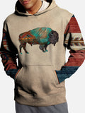 Vintage Abstract Tribal Buffalo Colorful Pattern Art Printing Hooded Sweatshirt