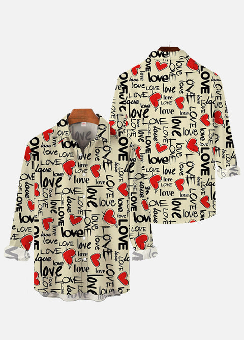 Valentine's Day Doodle Love And Red Hearts Printing Long Sleeve Shirt