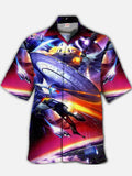 Eye-Catching Colorful And Cool Sci-Fi Spaceship Space Battle Printing Cuban Collar Hawaiian Short Sleeve Shirt