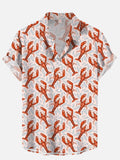 Lobsters Pattern Sea Food Printing Short Sleeve Shirt
