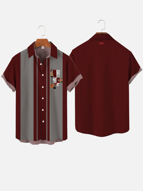 Retro Red Brown And Gray Stripes And Medieval Tribal Tikis Printing Short Sleeve Shirt