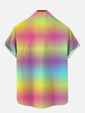 Colorful Gradient Color Triangle Plaid Printing Short Sleeve Shirt